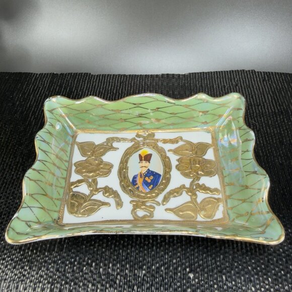 Antique Persian Fine Porcelain Ceramic Rectangular Dish Tray Plate Raised Paint - Picture 9 of 11
